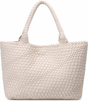 Queenoris Woven Bag for Women, Fashion Top Handle Shoulder Bag Vegan Leather Shopper Bag Large Travel Tote Bag