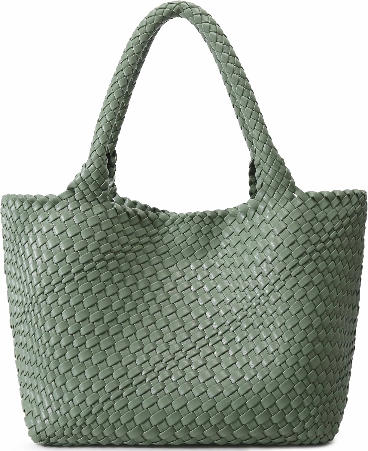 Queenoris Woven Bag for Women, Fashion Top Handle Shoulder Bag Vegan Leather Shopper Bag Large Travel Tote Bag