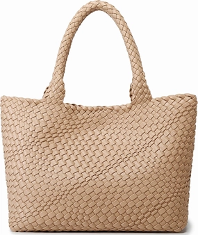 Queenoris Woven Bag for Women, Fashion Top Handle Shoulder Bag Vegan Leather Shopper Bag Large Travel Tote Bag