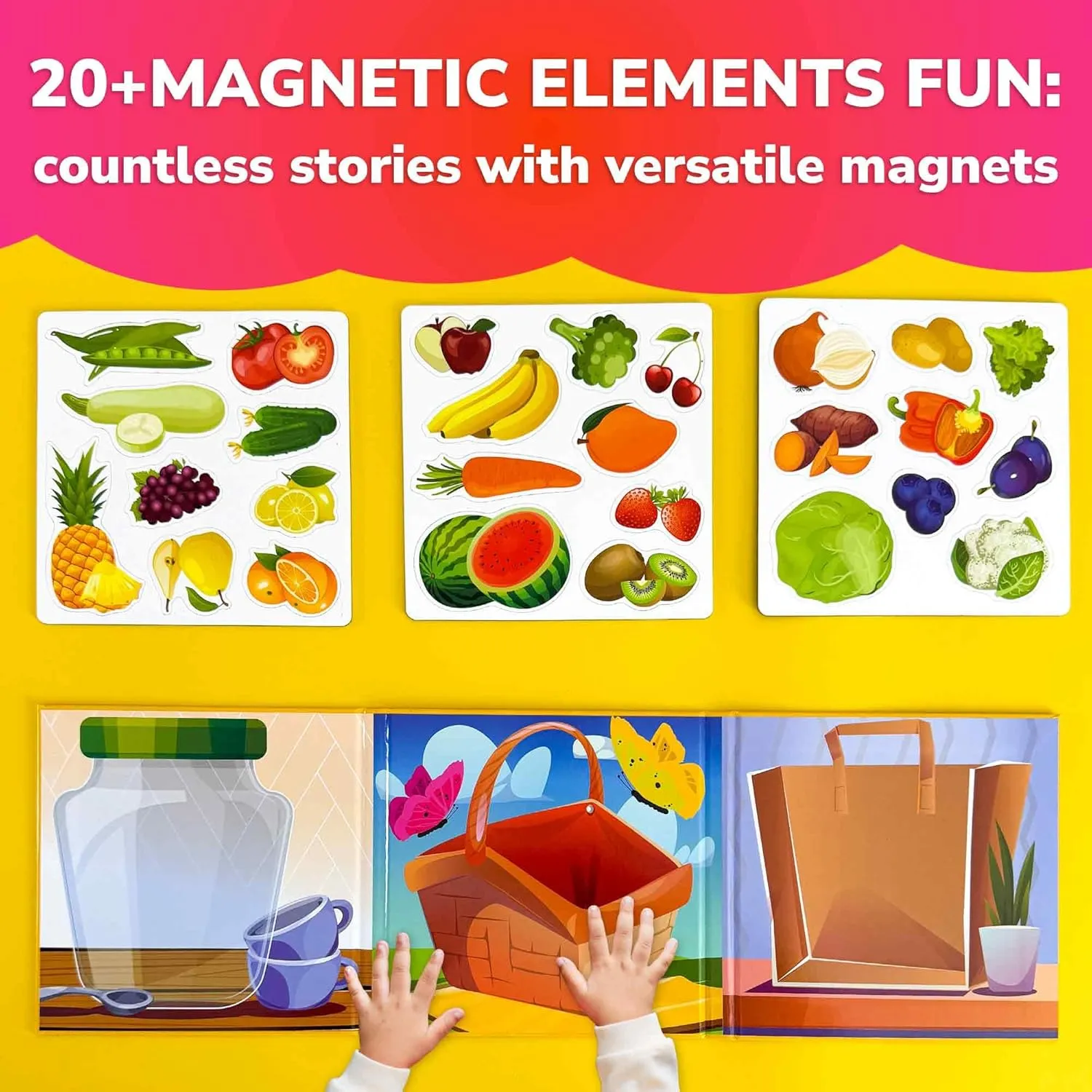QUOKKA Travel Magnetic Puzzles for Toddlers 1-3 – 20 Pcs Fruits Game with Extra-Long Play Book – Fun Travel Game Toy for Kids Ages 3-5 – Strong Magnets for Car Activities – Fun Toddler Puzzle Ages 2-4