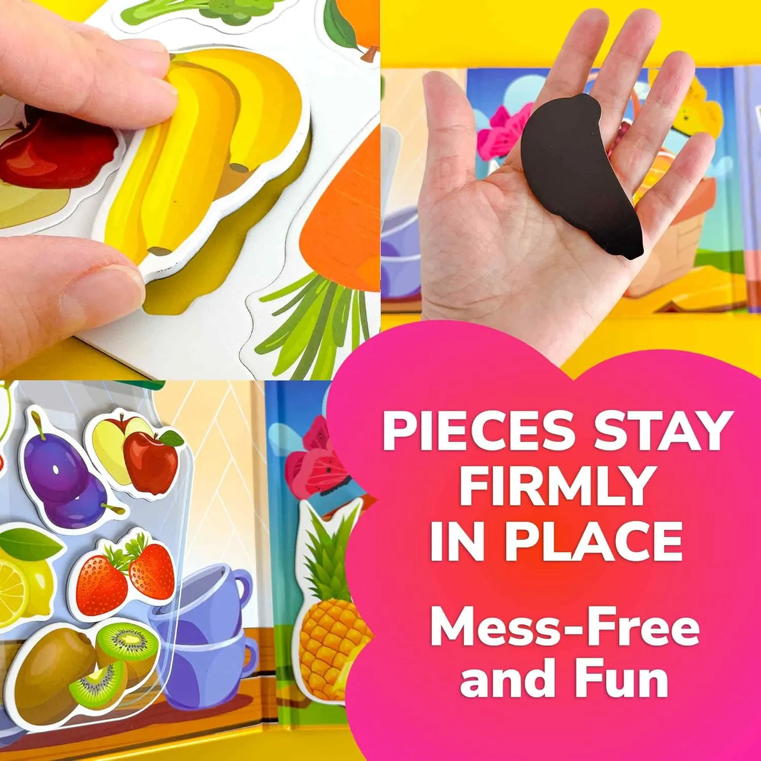 QUOKKA Travel Magnetic Puzzles for Toddlers 1-3 – 20 Pcs Fruits Game with Extra-Long Play Book – Fun Travel Game Toy for Kids Ages 3-5 – Strong Magnets for Car Activities – Fun Toddler Puzzle Ages 2-4