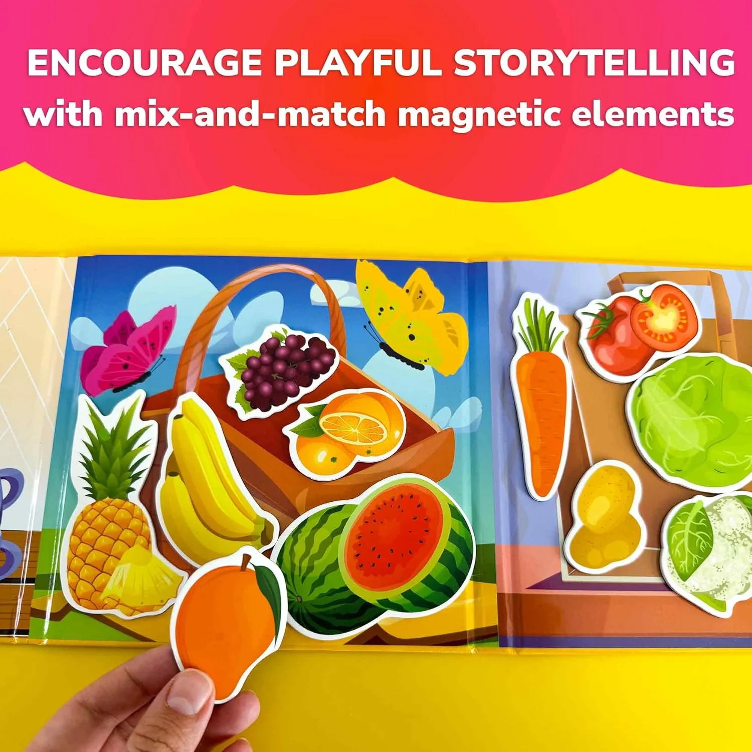 QUOKKA Travel Magnetic Puzzles for Toddlers 1-3 – 20 Pcs Fruits Game with Extra-Long Play Book – Fun Travel Game Toy for Kids Ages 3-5 – Strong Magnets for Car Activities – Fun Toddler Puzzle Ages 2-4