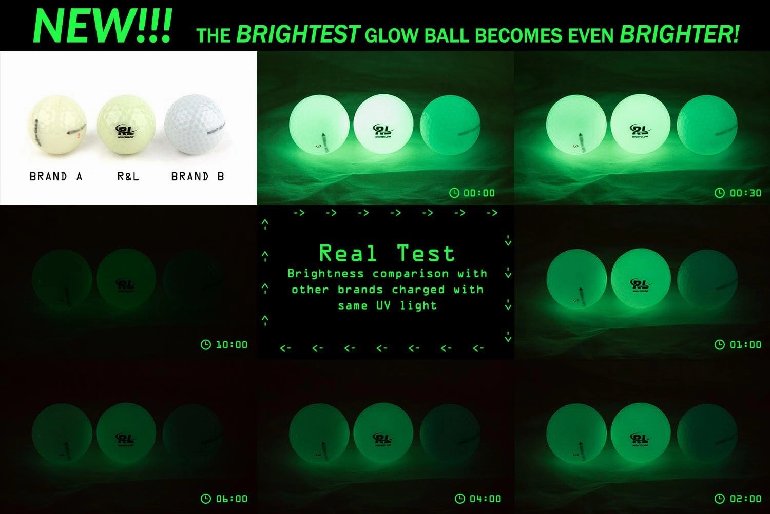 R&L Glow Golf Balls for Night Sports - Tournament Fluorescent Glowing in The Dark Golf Ball - Long Lasting Bright Luminous Balls