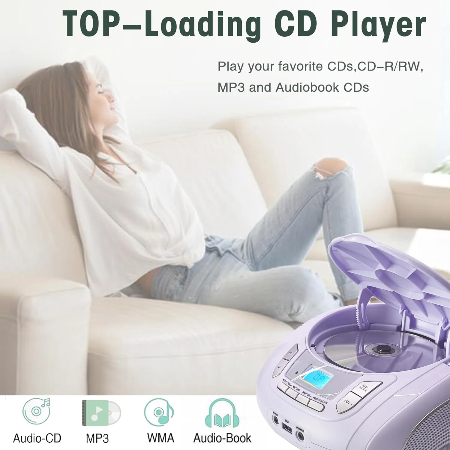 Radio CD Player with Bluetooth,FM Radio,USB MP3 Playback,AUX-in,Headphone Jack,MP3 CDs Compatible,Portable CD Players for Home or Outdoor