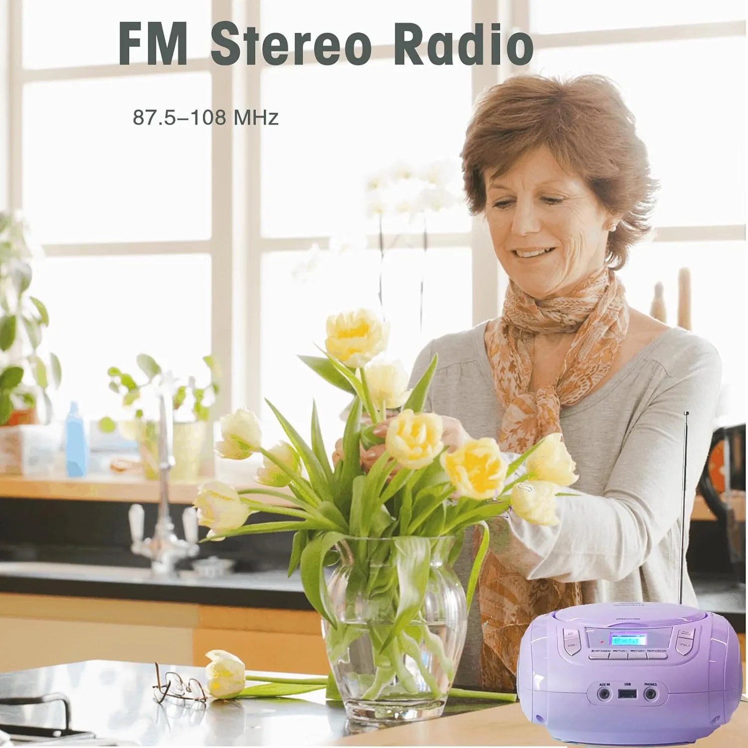 Radio CD Player with Bluetooth,FM Radio,USB MP3 Playback,AUX-in,Headphone Jack,MP3 CDs Compatible,Portable CD Players for Home or Outdoor