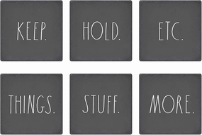 Rae Dunn Cabinet Knobs Drawer Pulls - Set of 6 Grey Square Wood - Decorative Mini Wooden Knobs for Kitchen Cabinet, Dresser Drawer, Bathroom Cabinet, Cupboard, Desk Drawer - Includes Hardware