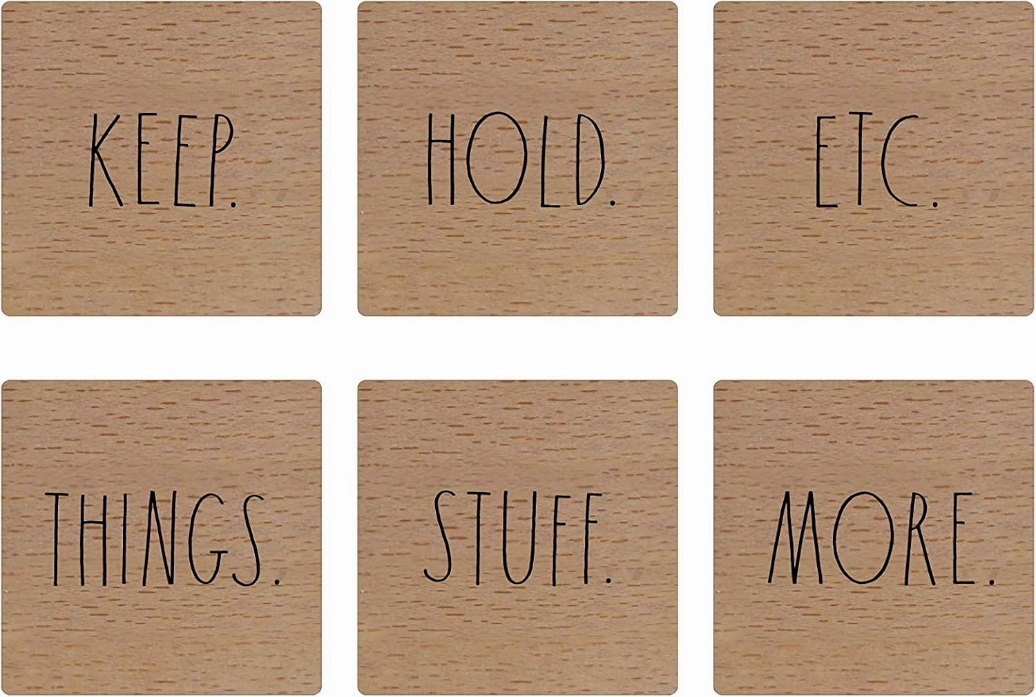 Rae Dunn Cabinet Knobs Drawer Pulls - Set of 6 Square Light Wood - Decorative Mini Wooden Knobs for Kitchen Cabinet, Dresser Drawer, Bathroom Cabinet, Cupboard, Desk Drawer - Includes Hardware