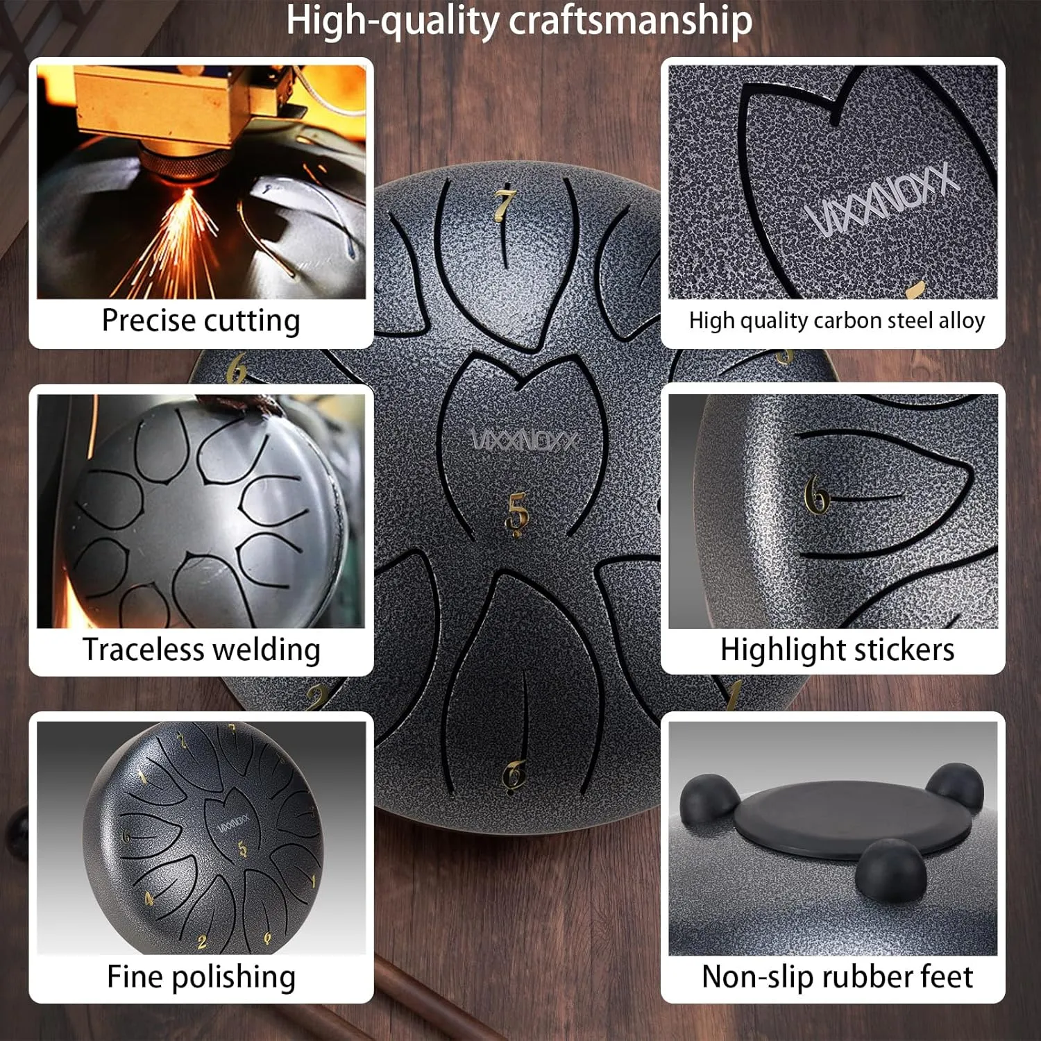 Rain Drum for Outside Garden, 6 Inches 11 Notes Steel Tongue Drum Handpan Percussion Instrument for Yoga Meditation & Sound Therapy, Adult Gift with Bag, Mallets & Songbook (Silver Grey)