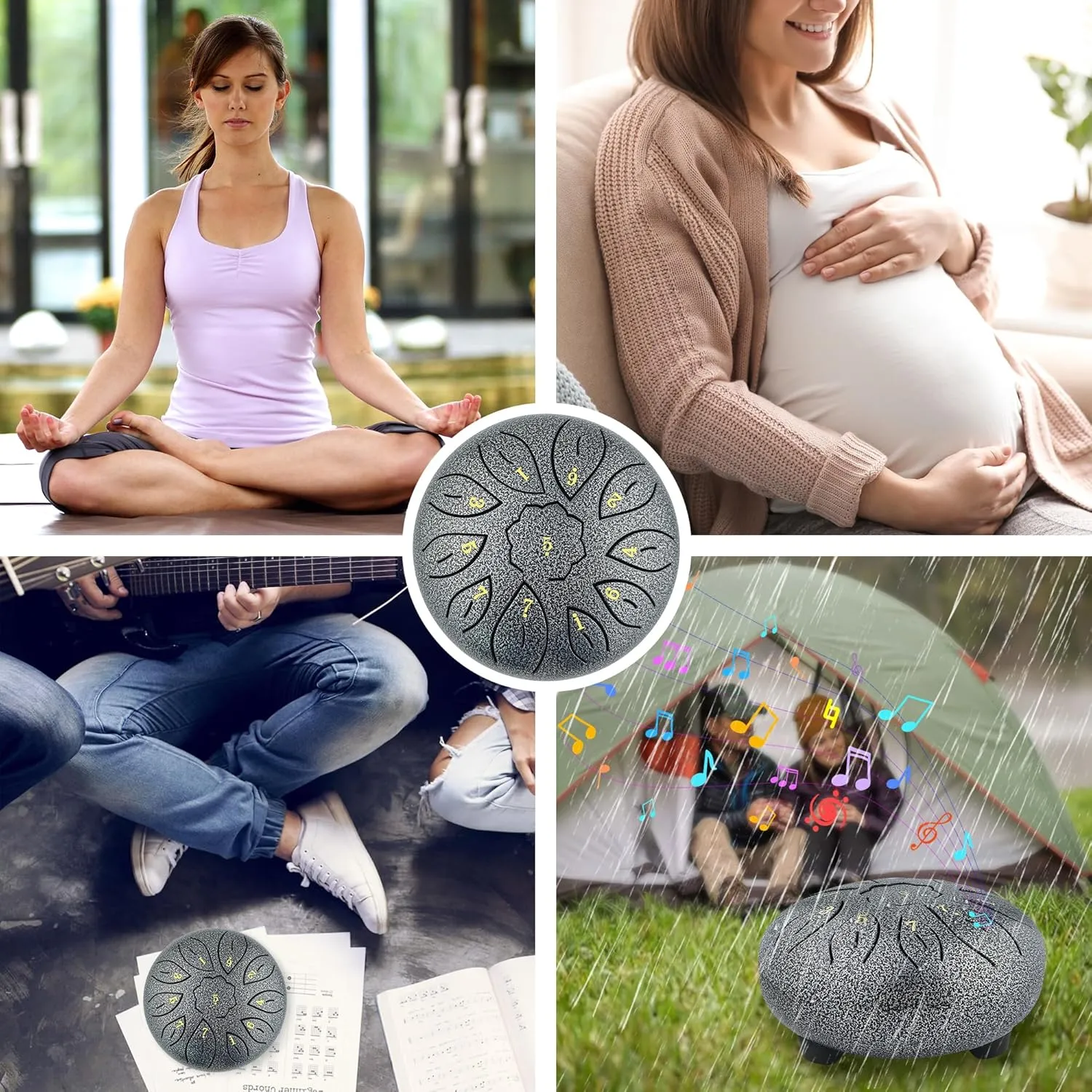 Rain Drum Musical Instruments 6 Inches 11 Notes Steel Tongue Drum for Adults Kids, Rain Chime Sound Bath Instruments with Drumsticks, Music Book and Travel Bag Yoga Chakra Gifts, Silver