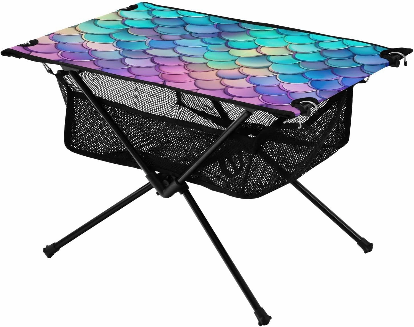 Rainbow Mermaid Scales Portable Folding Camping Table, Compact Lightweight Beach Table with Carrying Bag for Outdoor Picnics, BBQs, Camp
