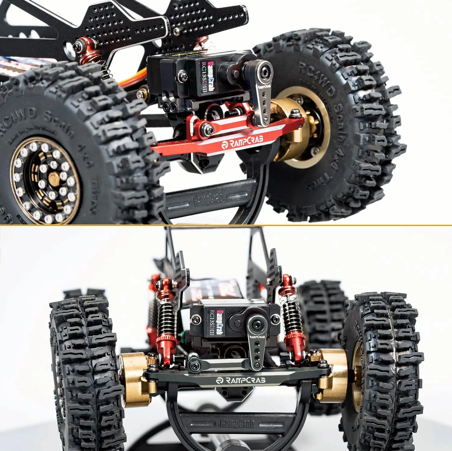 RampCrab Steering Servo with Servo Horn for AX24 SCX24 RC Car, Upgrade Parts for Axial SCX24, AX24, Black Horn, 2 Sets