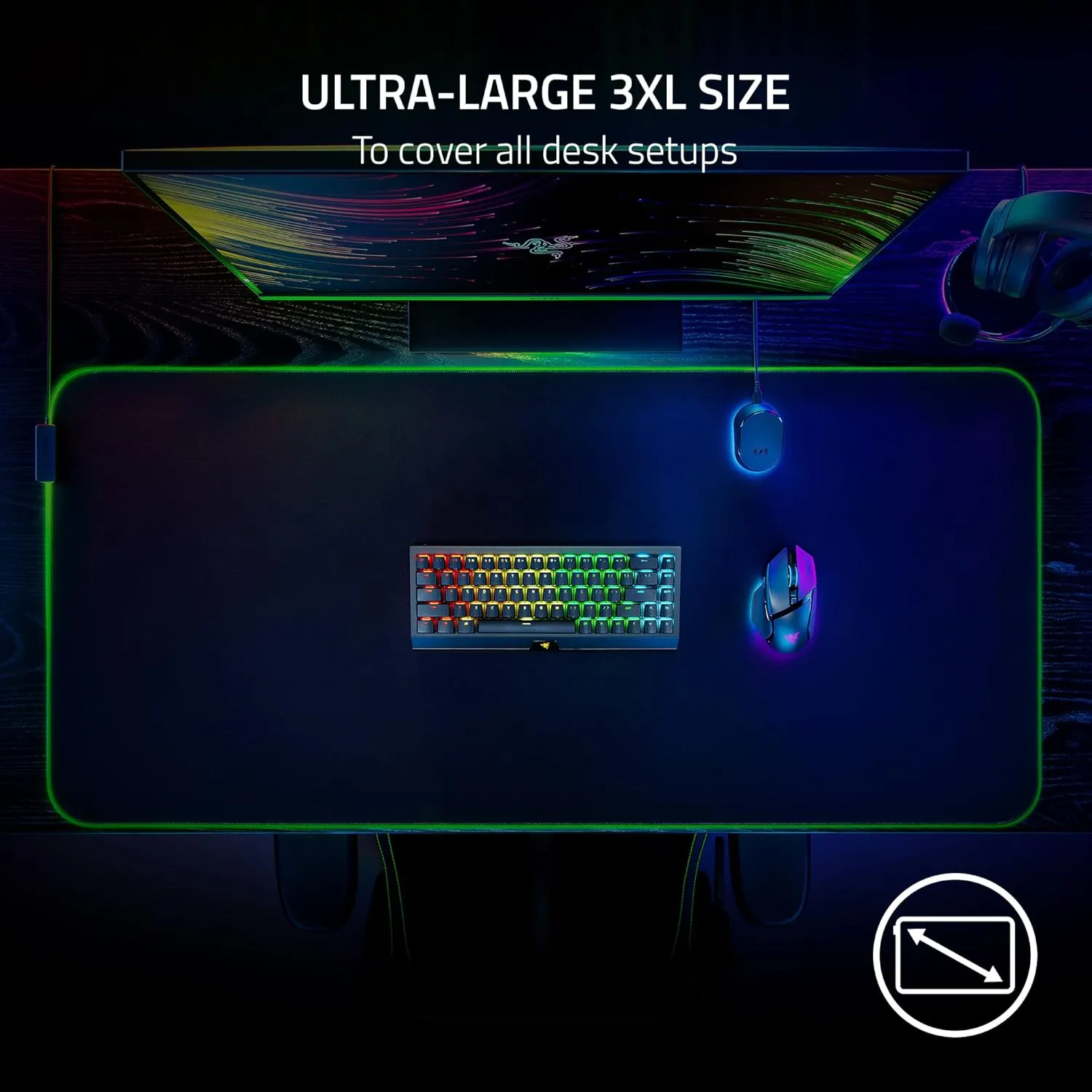 Razer Goliathus Chroma 3XL Gaming Mouse Pad: Micro-Textured Cloth Surface - Large to Cover Desk Setup - Chroma RGB - Optimized for All Sensitivity Settings and Sensors - Non-Slip Rubber Base