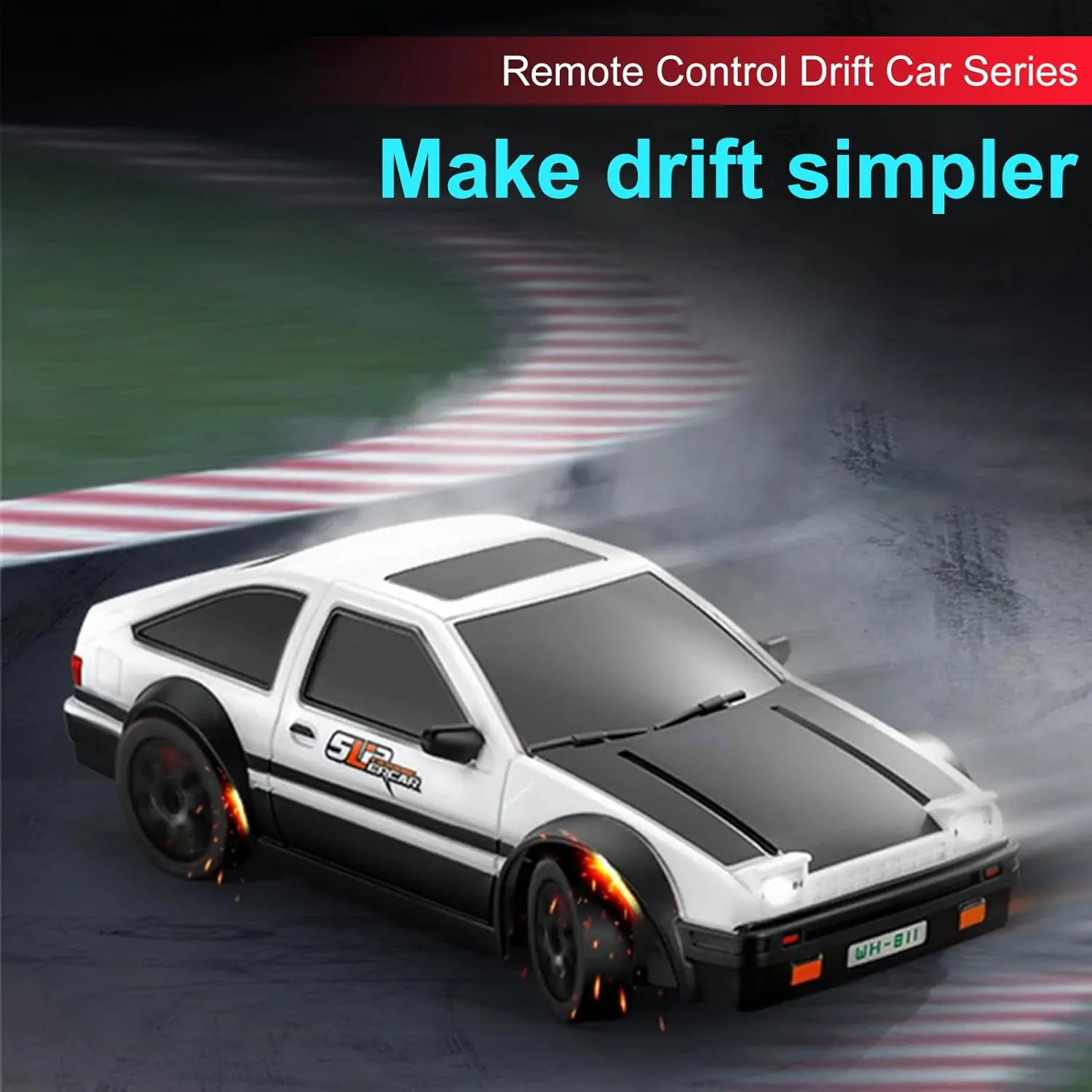 RC Drift Car, 2.4GHz 1:24 Scale 4WD High Speed 15KM/H Race Drifting Cars with LED Lights Drifting Tire, Hobby Racing Sport Toy Car Gifts for Boys Girls Kids