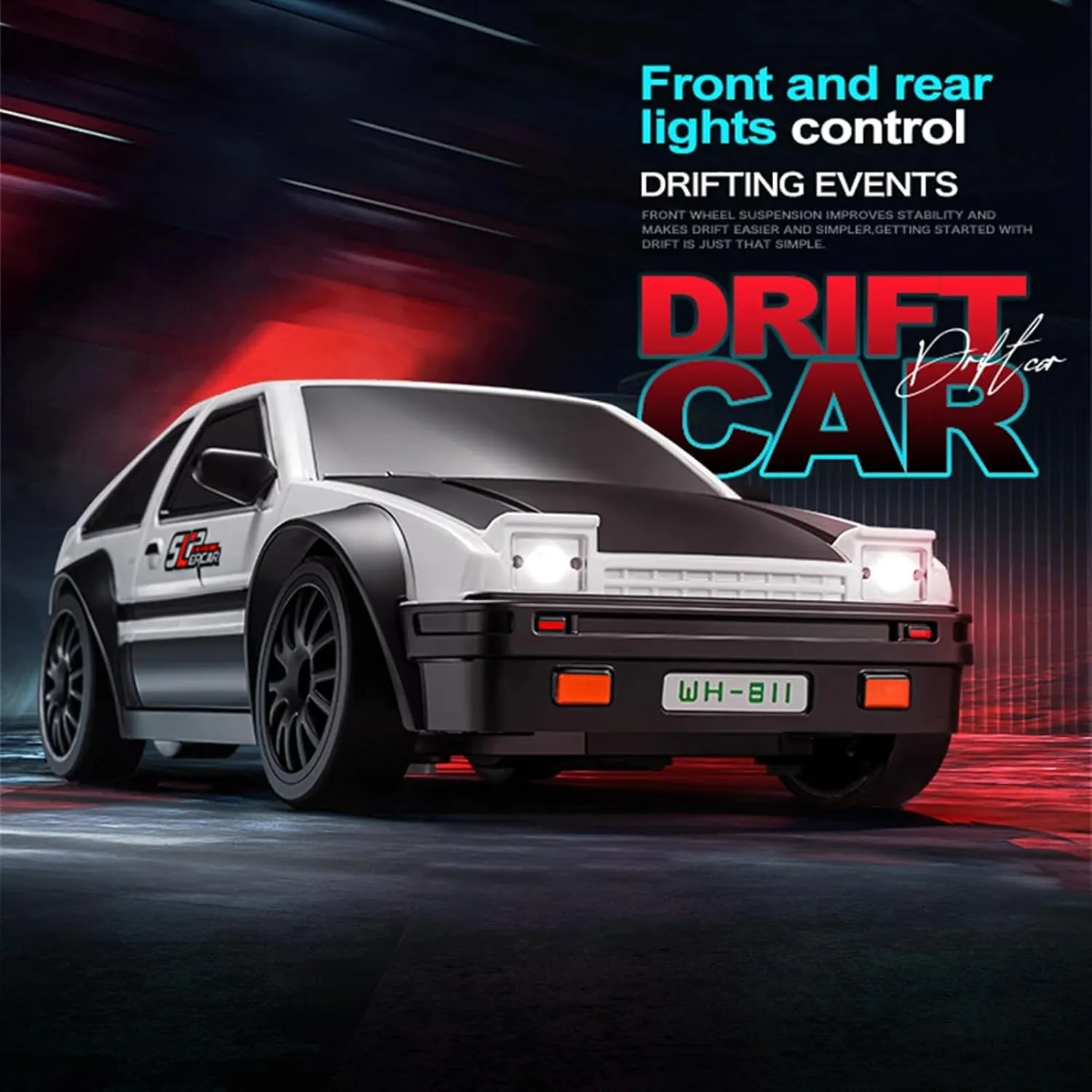 RC Drift Car, 2.4GHz 1:24 Scale 4WD High Speed 15KM/H Race Drifting Cars with LED Lights Drifting Tire, Hobby Racing Sport Toy Car Gifts for Boys Girls Kids