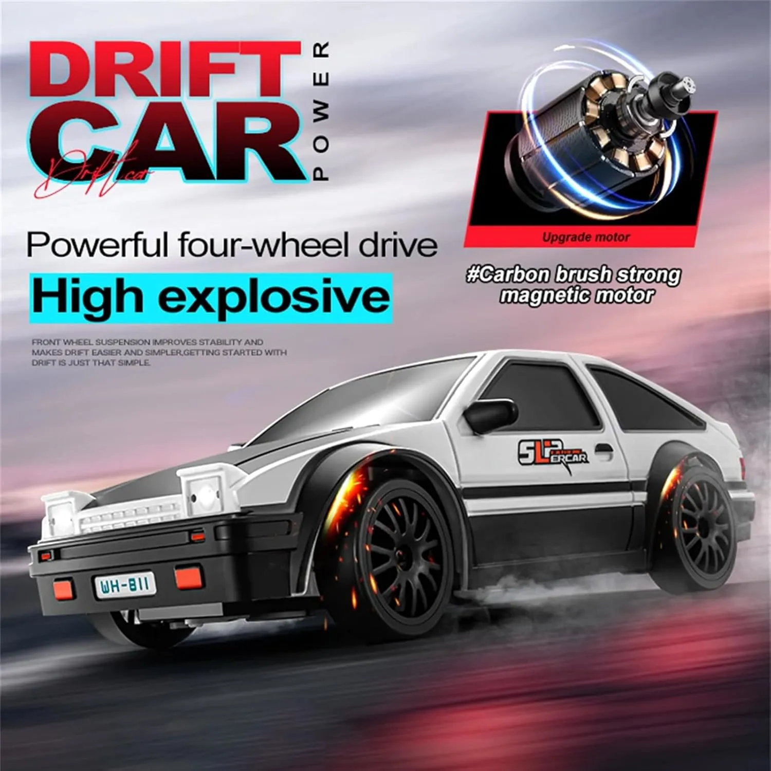 RC Drift Car, 2.4GHz 1:24 Scale 4WD High Speed 15KM/H Race Drifting Cars with LED Lights Drifting Tire, Hobby Racing Sport Toy Car Gifts for Boys Girls Kids