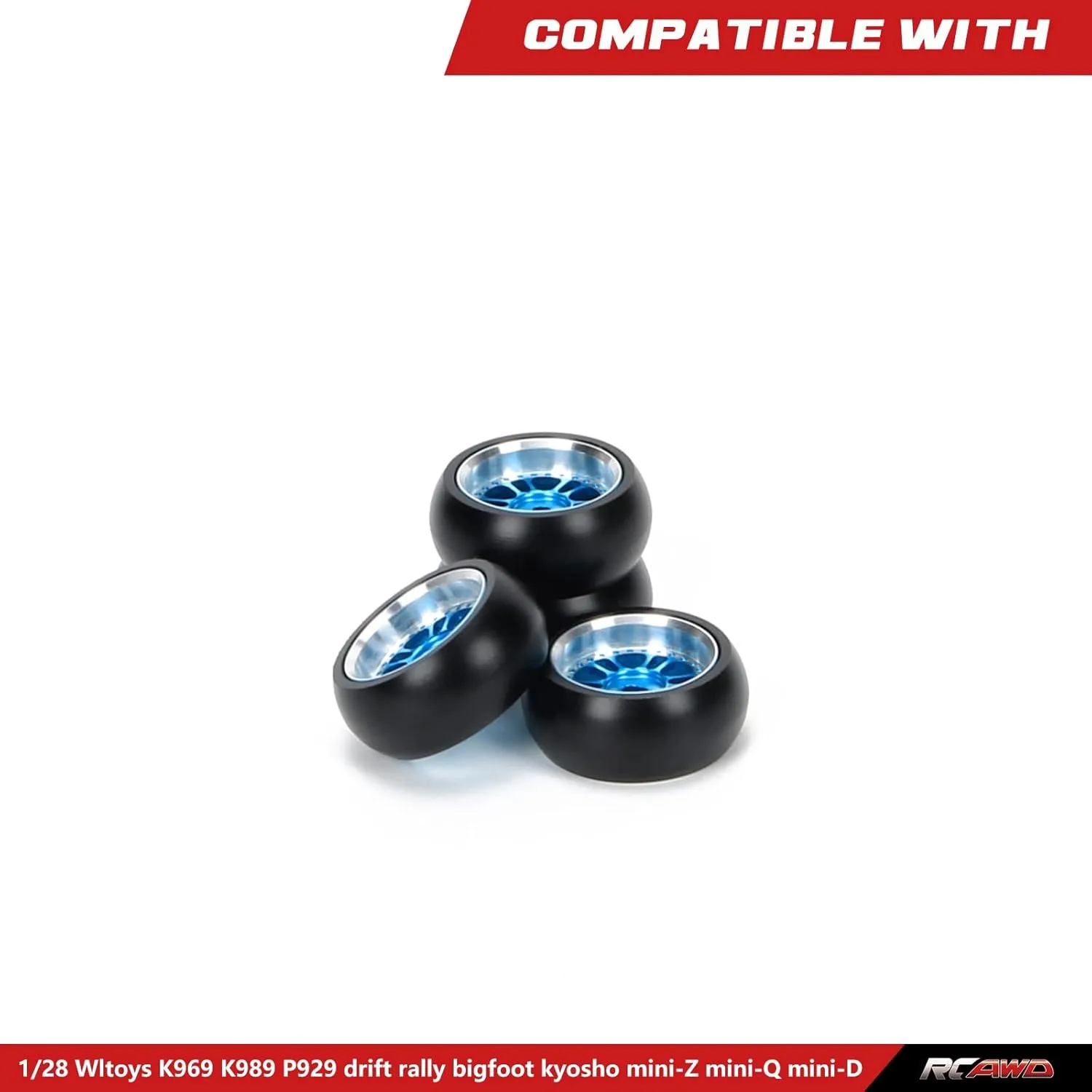 RCAWD 4X Alloy Rim Wheel Classic Drift Tire for Rc Hobby Model Car 1/28 Wltoys K969 K989 P929 Drift Rally Kyosho Mini-Z Mini-Q Mini-D(Blue)