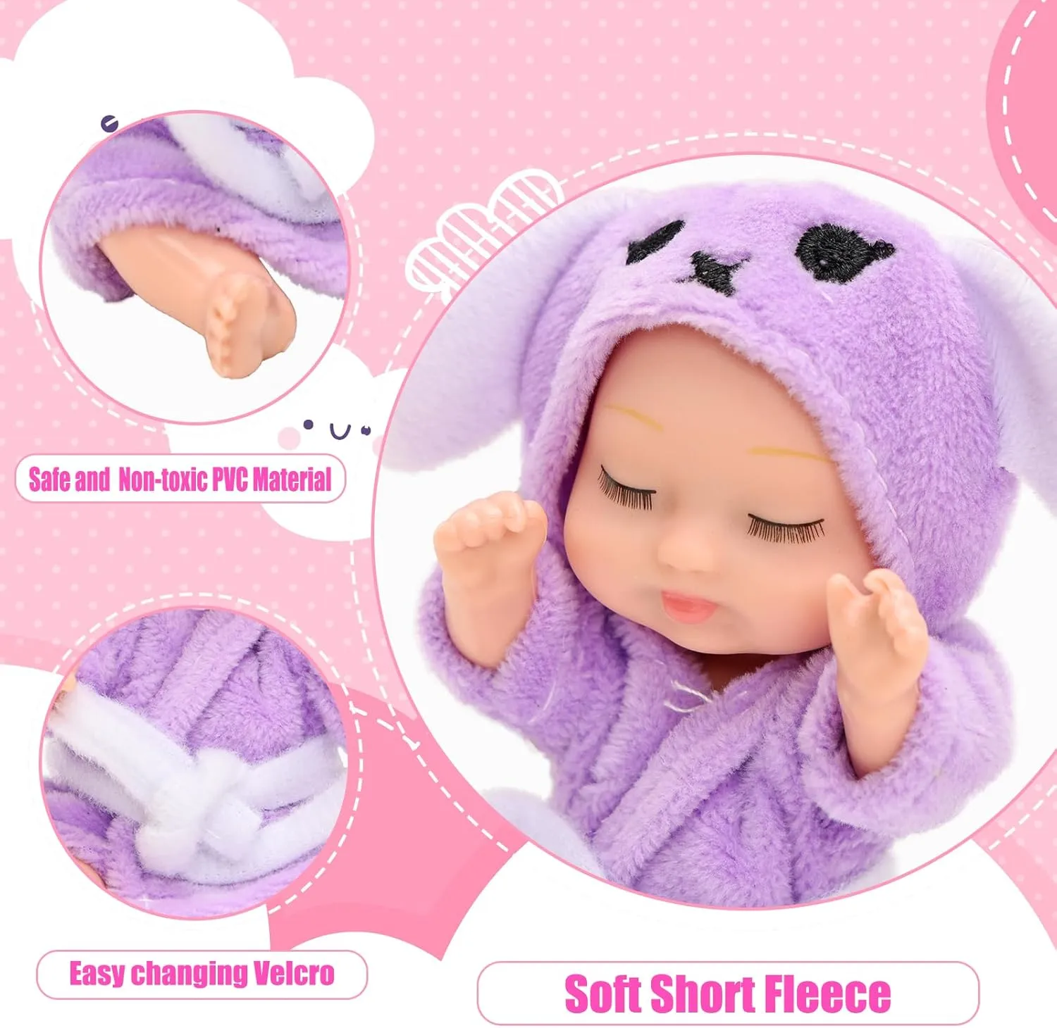Realistic Baby Doll Toys, 8 Pcs, 3 Inches Mini, with Animal Clothes, for Toddlers/Kids