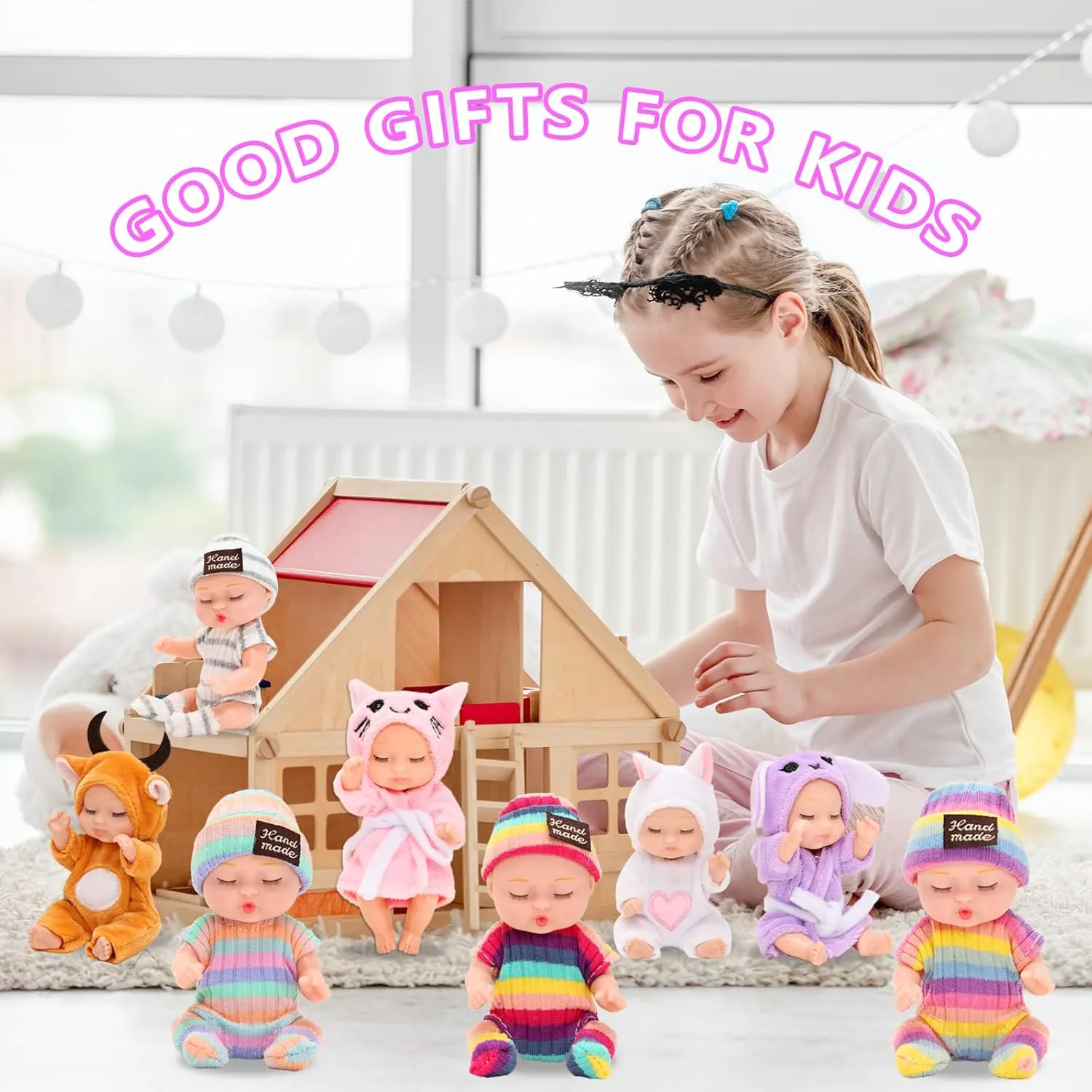 Realistic Baby Doll Toys, 8 Pcs, 3 Inches Mini, with Animal Clothes, for Toddlers/Kids