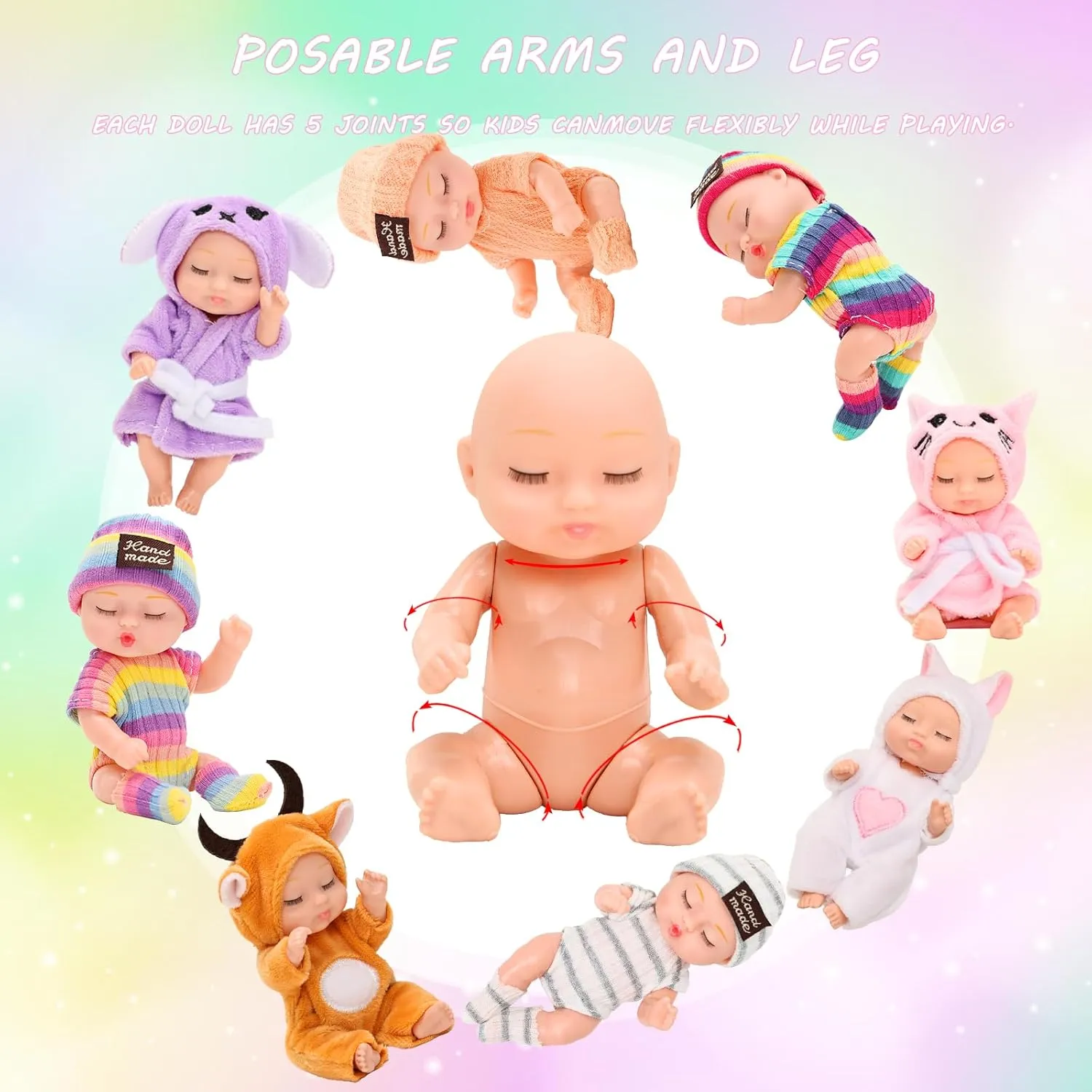 Realistic Baby Doll Toys, 8 Pcs, 3 Inches Mini, with Animal Clothes, for Toddlers/Kids