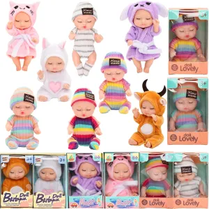 Realistic Baby Doll Toys, 8 Pcs, 3 Inches Mini, with Animal Clothes, for Toddlers/Kids