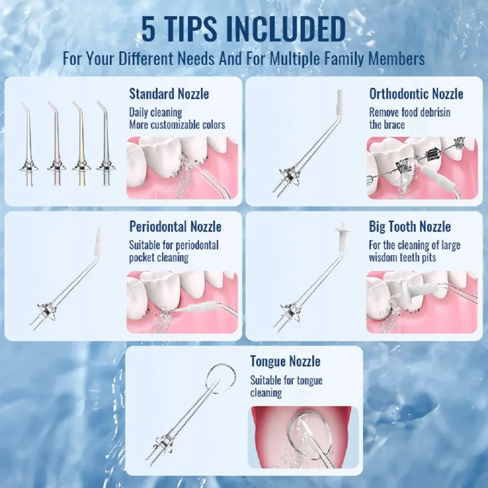Rechargeable Dental Water Flosser with Nozzles
