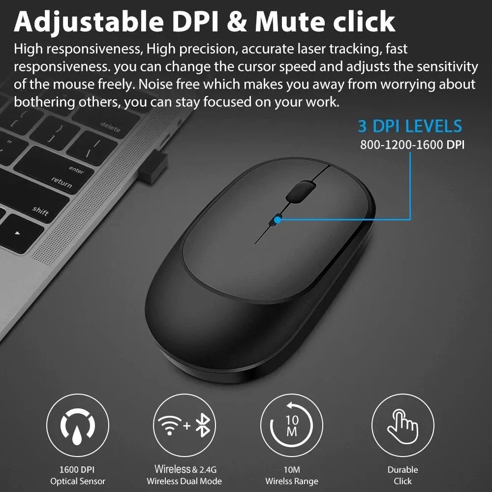 Rechargeable Dual Mode Wireless Mouse for Various Devices