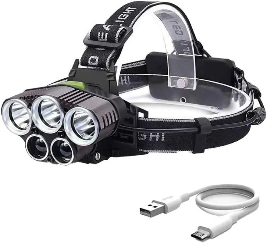 Rechargeable Headlamps for Adults,6 Mode 25000 High Lumen Bright 5 LED Head Lamp with Red White Light,IPX5 Waterproof Headlights,Headlamps for Fishing Camping Hunting Hiking Running