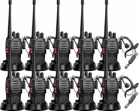 Rechargeable Long Range Two-Way Radios with Earpiece 10 Pack Arcshell AR-5 Walkie Talkies Li-ion Battery and Charger Included (10 Pack)
