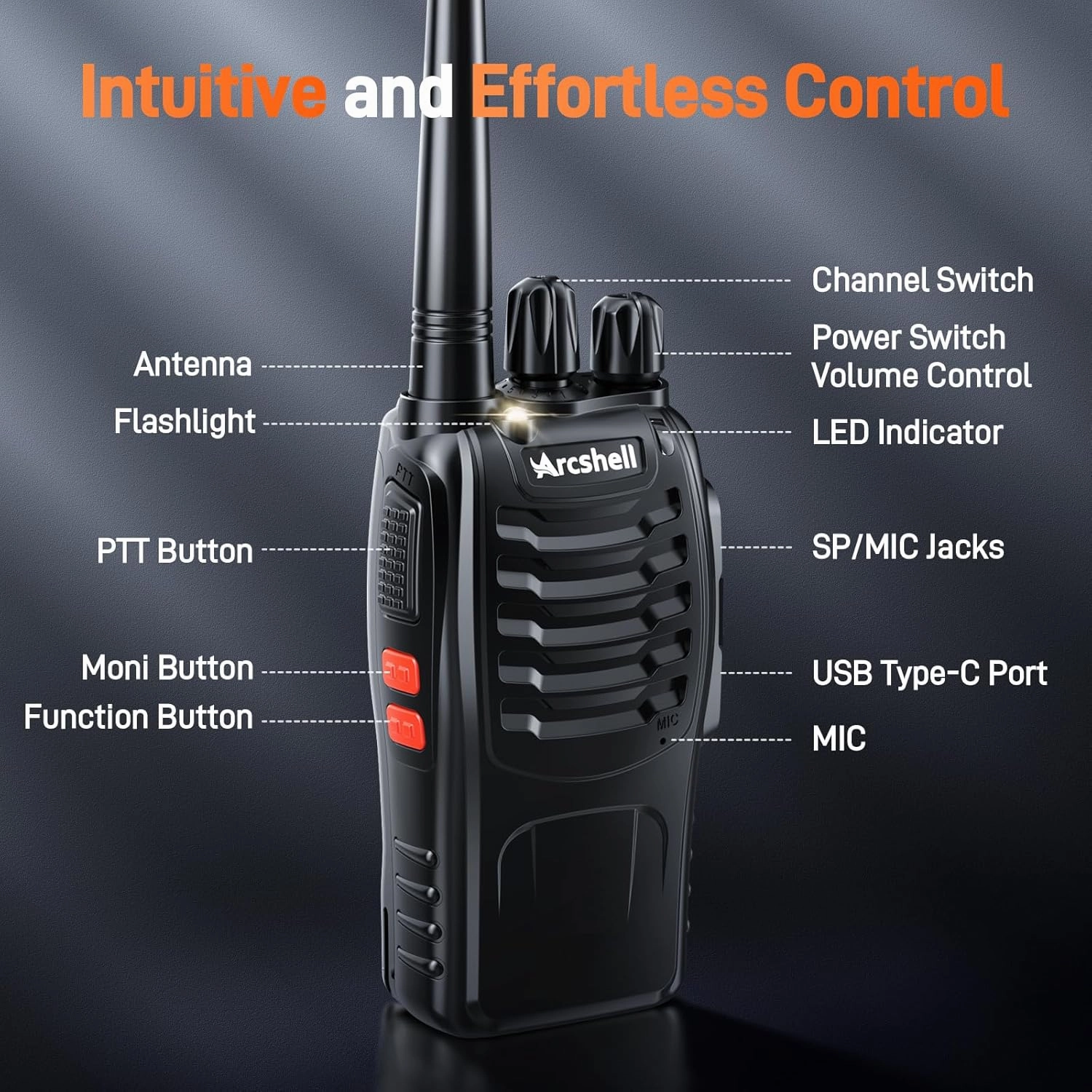 Rechargeable Long Range Two-Way Radios with Earpiece 10 Pack Arcshell AR-5 Walkie Talkies Li-ion Battery and Charger Included (10 Pack)