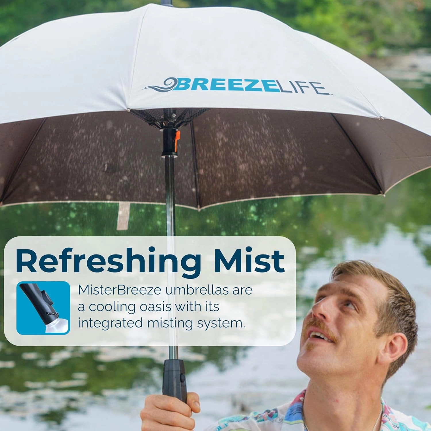 Rechargeable Mister Breeze, Sun Umbrella with Fan and Mister, Umbrella Mister with Built-in Fan, For Festivals, Beach and More, Blocks Harmful Sun Rays, Mist bottle included