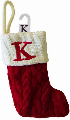 Red and White Mini 8-inches Cable Knit Monogram Stocking - Letter K