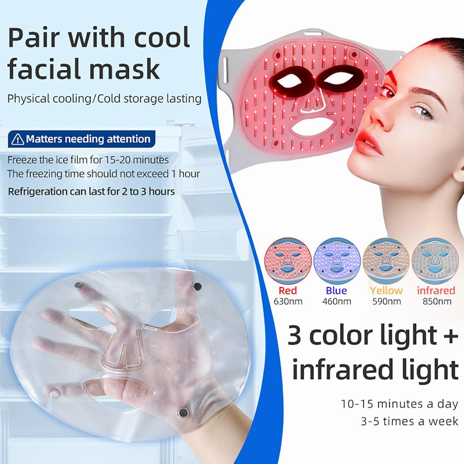 Red Light LED Face Mask – 276-LED Silicone Light Beauty Device with Red & Infrared Modes, 4 Color Settings, Rechargeable Facial Care Mask for Home Use
