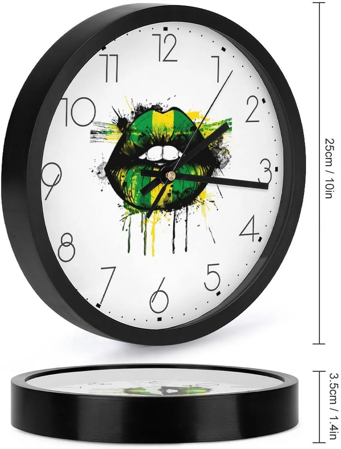 Reggae Music Jamaica Kissing Lips Wall Clock 10 Inch Silent Non-ticking Battery Operated Decorative Clock for Kitchen Bedroom