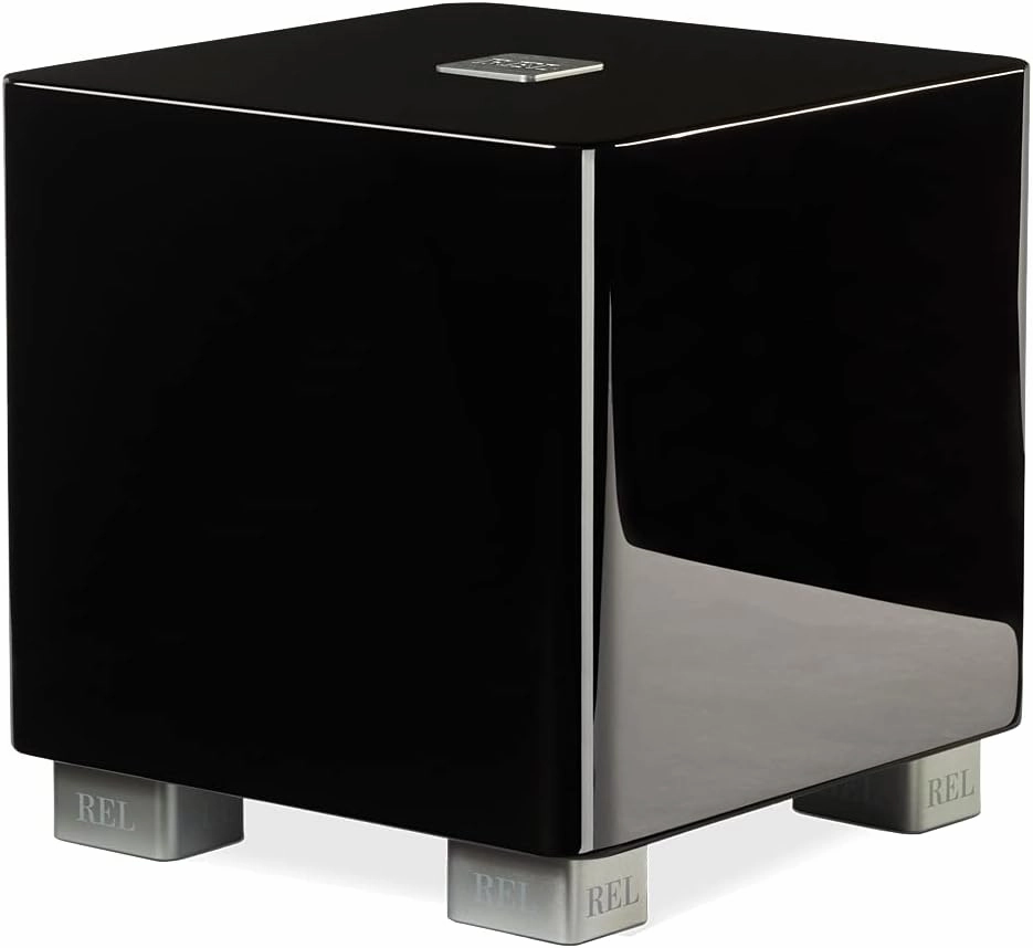 REL T/5x 8-Inch Powered Subwoofer – Compact Sealed Design with Class AB Amplifier, RCA Inputs, and Powerful Bass for HiFi Stereo Systems, Home Theater, and Surround Sound – High Gloss Black Finish
