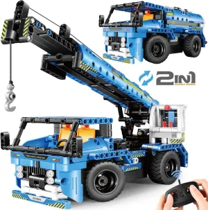 Remote Control Building Toys, 2-in-1 Technic Vehicle Building Kits for Boys Age 8-12, Construction Erector Set Crane Truck Build Model for Boys Girls