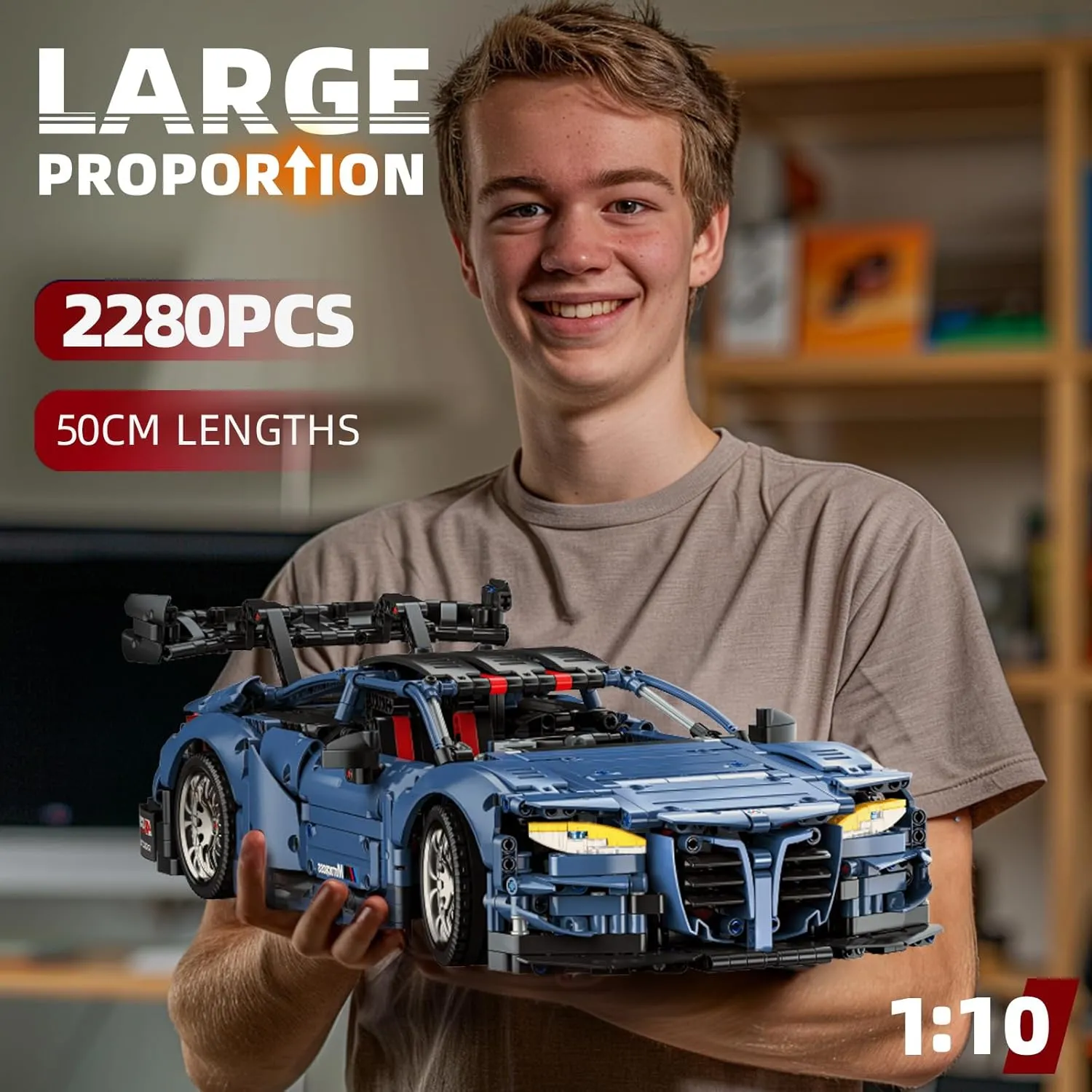 Remote Control Car Building Kit, 1:10 M4 Champion Racing Car Building Blocks and Challenge Construction Toys, Gift for Technical Enthusiasts Adults&Boys Age 14 , with Motors Light Battery (2280PCS)