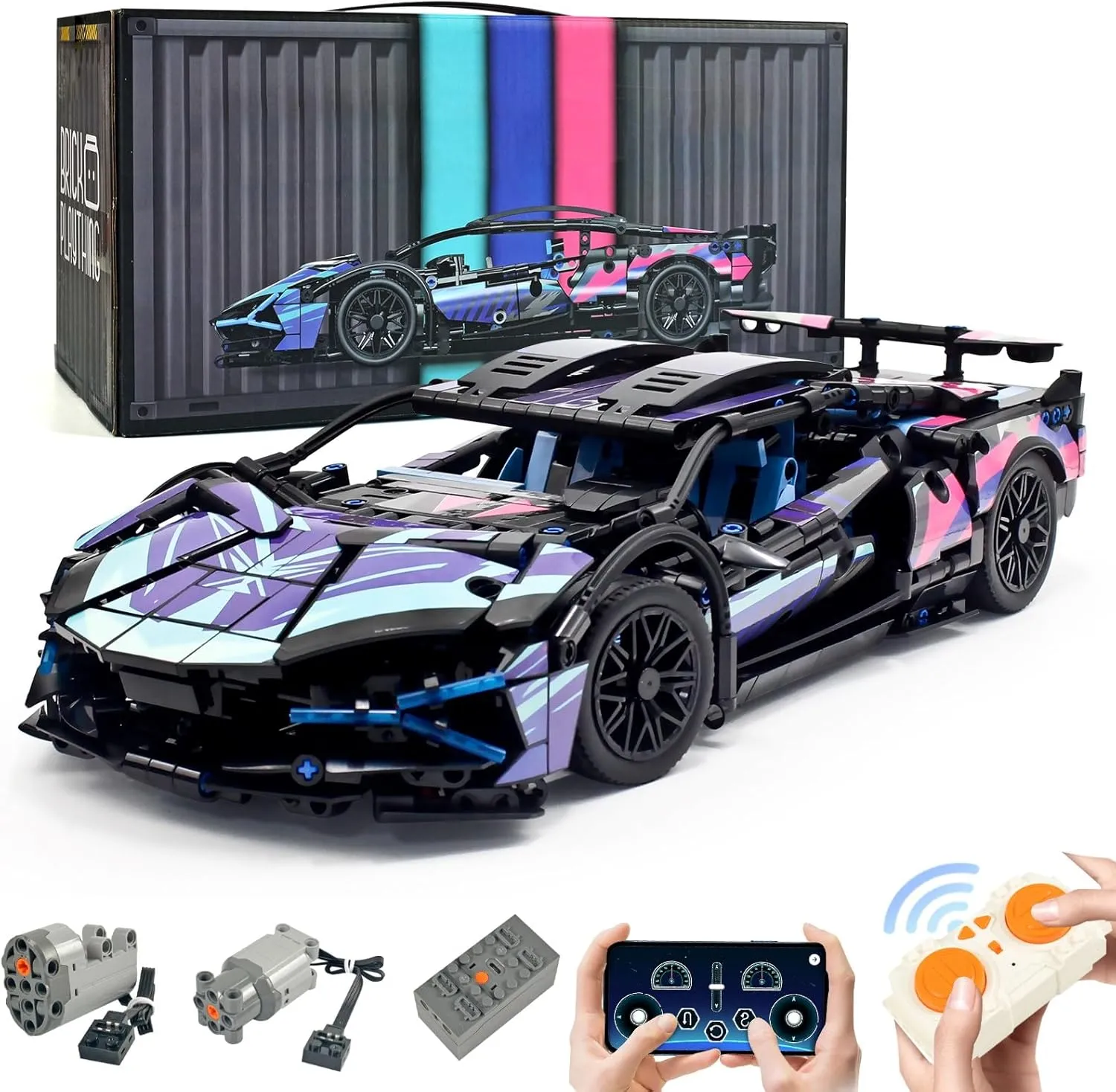 Remote Control Car Building Set, 1:14 Technical Sports Racing Car Building Kit, with Motors and Rechargeable Battery, Toys Gift for Adults & Boys Age 12  (1314 PCS)
