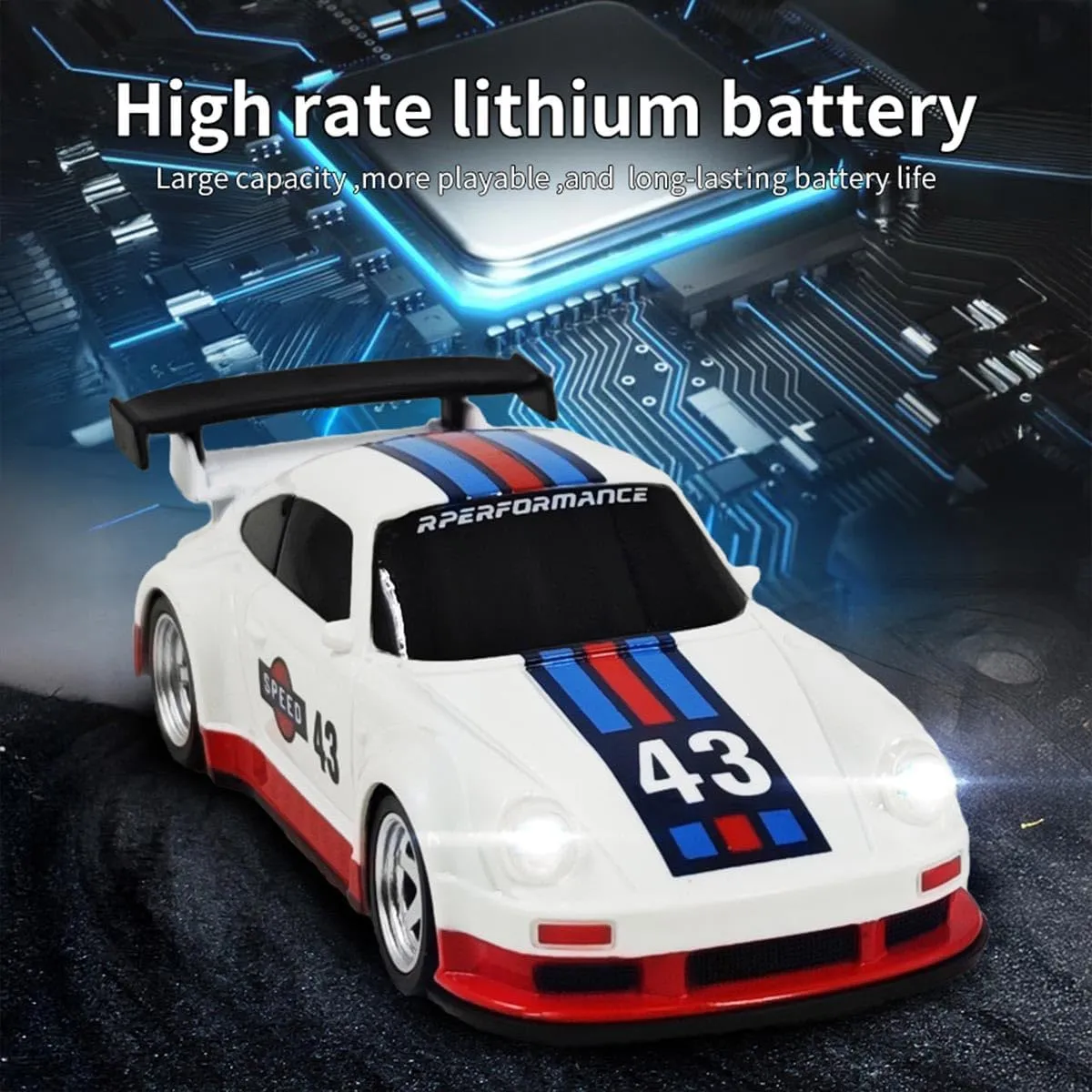 Remote Control Mini Car Model with LED Lights, 1/43 Scale 2.4G Full-Proportional RC Drift Racing Car, Max Speed 15km/h, Indoor Mini RC Hobbyist Gift (RTR Version)