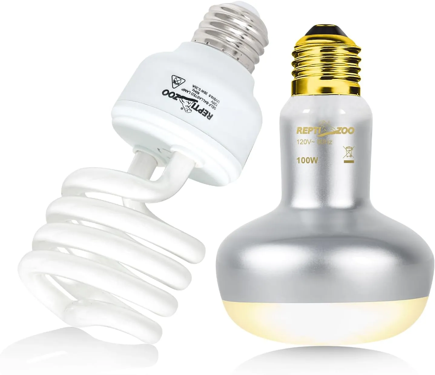 REPTI ZOO Reptile Heat Lamp Bulb and UVB 10.0 Reptile Light Combo Pack, 100W Intense Basking Spot Light UVA Heat Lamp Bulb, 26W Energy Saving UVA UVB Bulb Spiral Compact Bulb