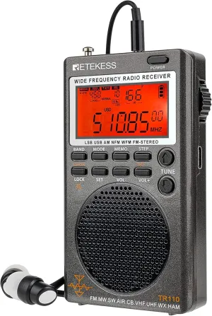 Retekess TR110 Portable SSB Shortwave Radio, Emergency Radio, Full Band Radios MW FM SW Air CB with NOAA Alert, FM Stereo, Clock, Sleep Timer