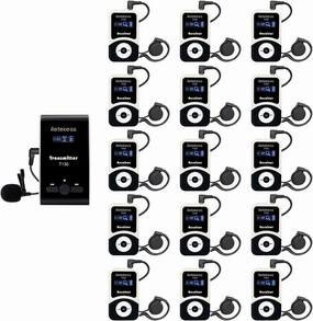 Retekess T130 Wireless Tour Guide System, Church Translation System, Easy to Set Up, Clear Sound Quality, Tour Guide Headsets for Plant Tour, School (1 Transmitter 15 Receivers)