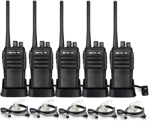 Retevis RT21 Walkie Talkies for Adults Long Range, Handfree Rugged Two Way Radio with Earpiece for Commercial Construction Warehouse Security 2 Way Radios Black(5 Pack)
