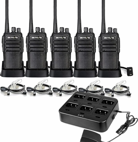 Retevis RT21 Walkie Talkies(1 Pack) Bundle with Six-Way Charger(1 Pack) for Adults Long Range, Handfree Rugged Two Way Radio with Earpiece for Commercial Construction Warehouse Security 2 Way Radios