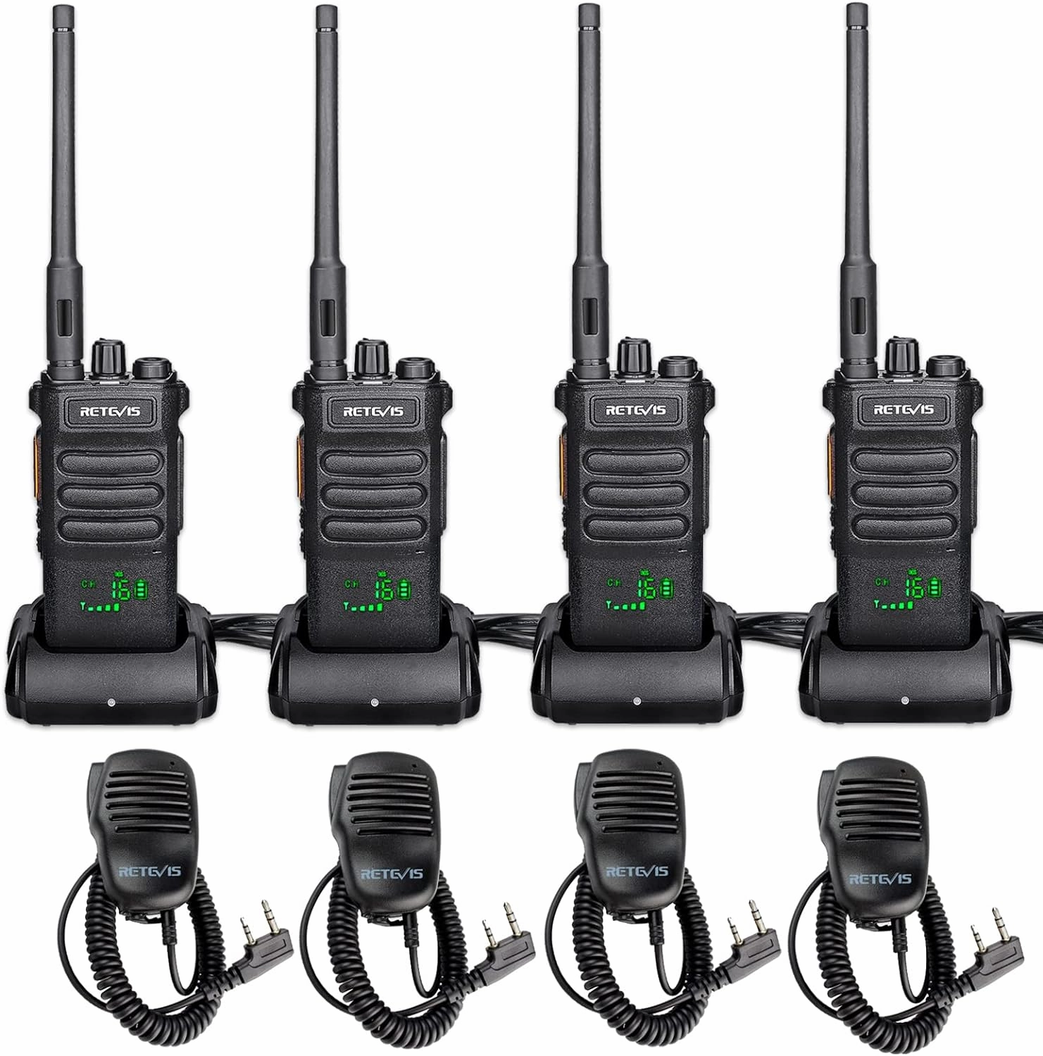 Retevis RT86 2 Way Radio Long Range,High Power Walkie Talkies for Adults with Shoulder Mic,Heavy Duty Two Way Radios Rechargeable,2600mAh,USB,Handheld Professional/Business Radio for Warehouse(4 Pack)