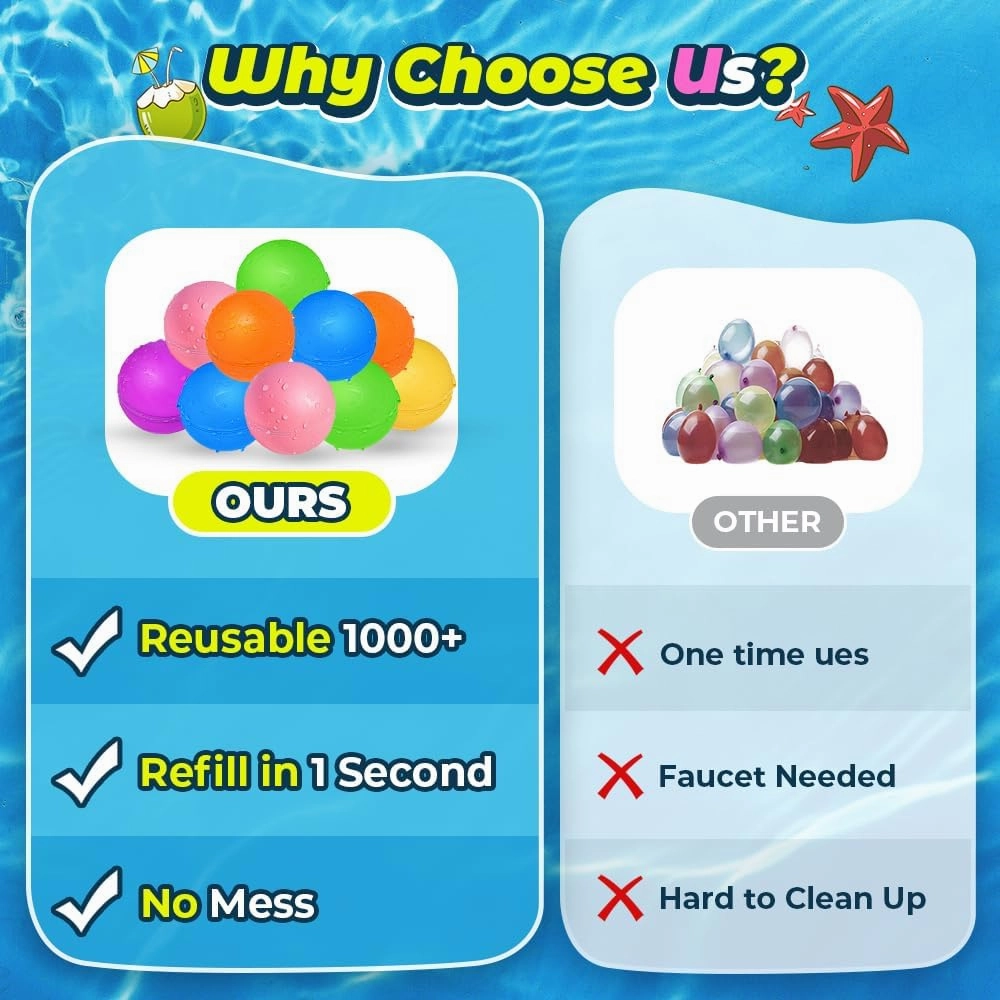 Reusable Water Balloons, Water Bombs Splash Ball, Magnetic Water Ball for Outdoor Games, Summer Party(8Pcs)