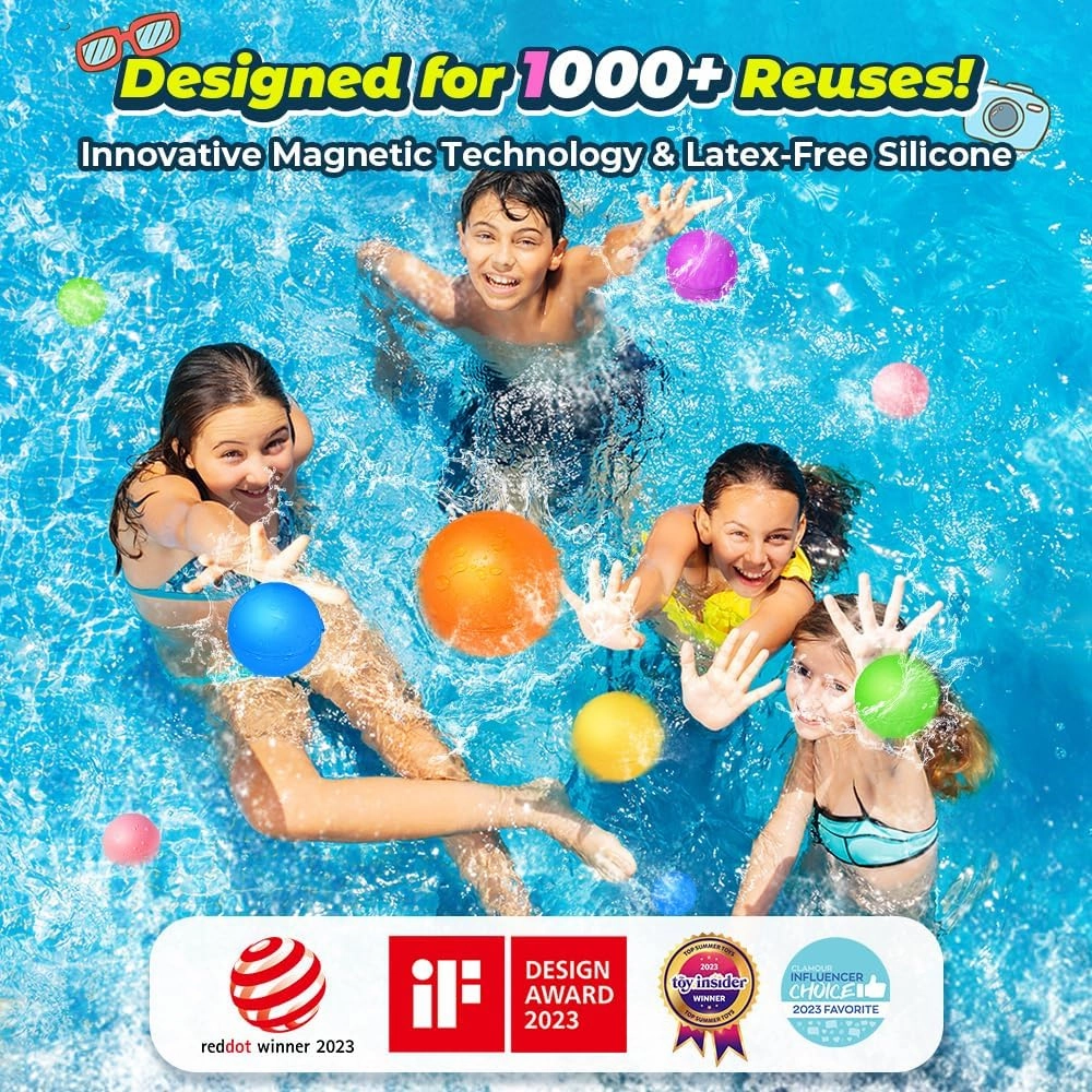 Reusable Water Balloons, Water Bombs Splash Ball, Magnetic Water Ball for Outdoor Games, Summer Party(8Pcs)