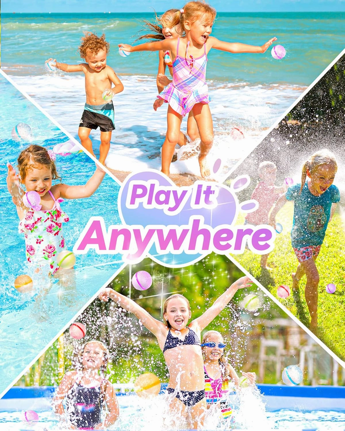Reusable Water Bomb Balloons Silicone Self Sealing Splash Water Balls with Mesh Bag, Summer Fun Outdoor Toys for Kids, Water Games for Kids Backyard Swimming Pool Waterpark Glitter (12 Packs)