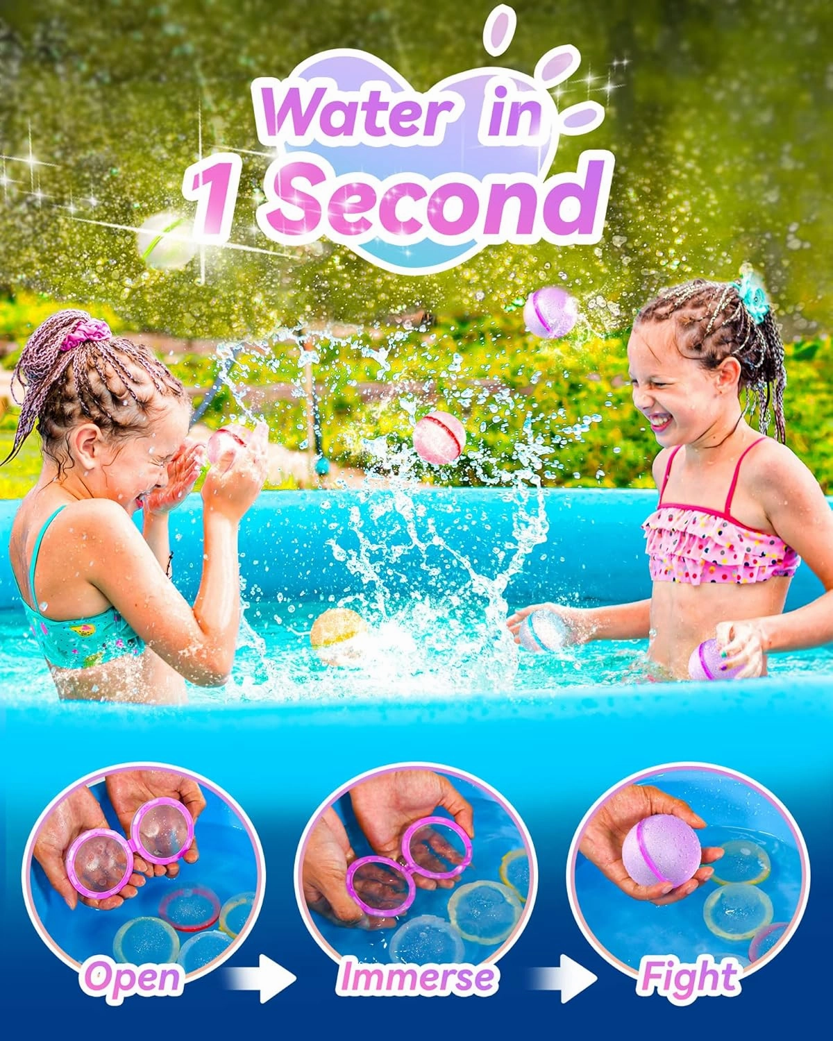 Reusable Water Bomb Balloons Silicone Self Sealing Splash Water Balls with Mesh Bag, Summer Fun Outdoor Toys for Kids, Water Games for Kids Backyard Swimming Pool Waterpark Glitter (12 Packs)