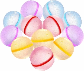 Reusable Water Bomb Balloons Silicone Self Sealing Splash Water Balls with Mesh Bag, Summer Fun Outdoor Toys for Kids, Water Games for Kids Backyard Swimming Pool Waterpark Glitter (12 Packs)