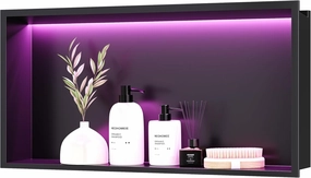 RGB LED Light Shower Niche, Matte Black 24X12 in Stainless Steel Wall Niche with Remote Control, Waterproof No Tile Needed Wall Niche for Bathroom Storage Built-in Installation